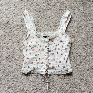 NWOT Forever 21 White Lace-Trim Floral Corset Crop Top